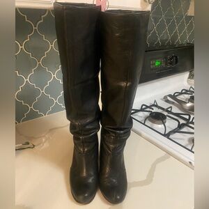 Black leather dolce vita wooden heel boots